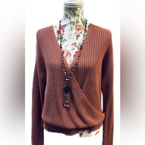 NWT Jessica Simpson mauve, brownish, pink criss cross sweater size Small